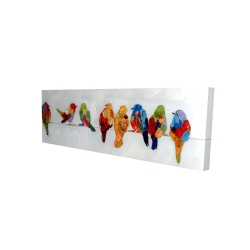Canvas 20 x 60 - 3D - A lot of colorful birds on a wire
