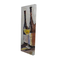 Toile 16 x 48 - 3D - Deux bouteilles et verre de vin blanc