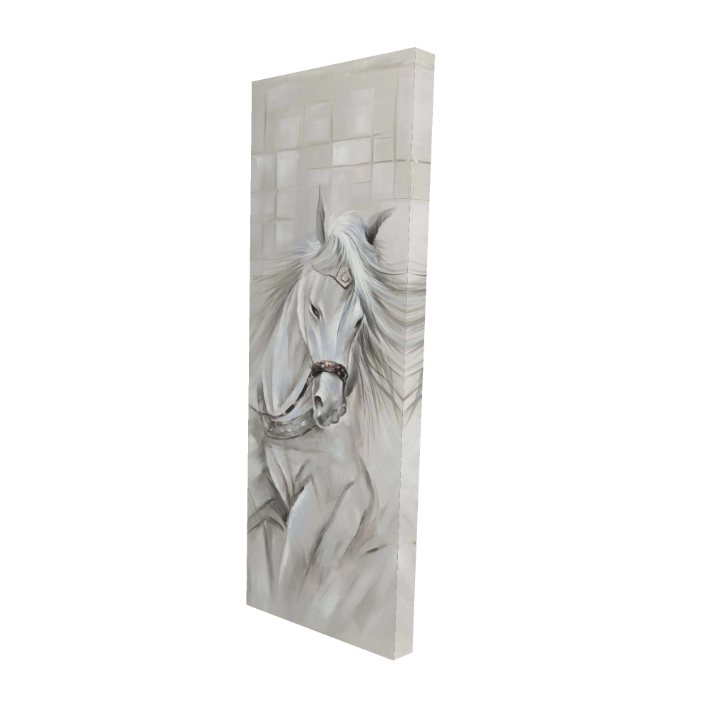 Canvas 16 x 48 - 3D - White horse with his mane in the wind