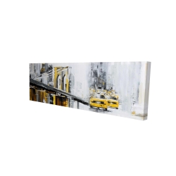 Yellow brooklyn bridge with taxis
