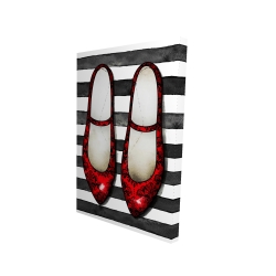 Canvas 24 x 36 - 3D - Red glossy shoes on striped background
