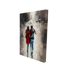 Canvas 24 x 36 - 3D - Quiet walk in couple in the rain