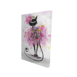 Cartoon cat with pink flowers