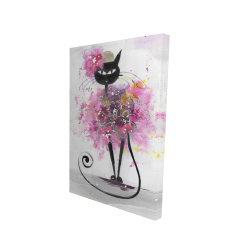 Canvas 24 x 36 - 3D - Cartoon cat with pink flowers