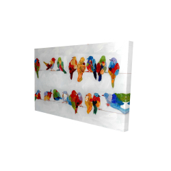 Canvas 24 x 36 - 3D - A lot of colorful birds on a wire