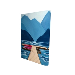 Canvas 24 x 36 - 3D - Lake, quai & mountains