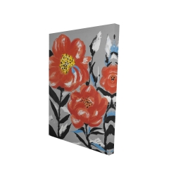 Canvas 24 x 36 - 3D - Pink flowers with blue leaves