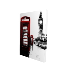Canvas 24 x 36 - 3D - Telephone box and big ben of london