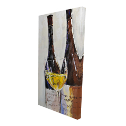 Toile 24 x 48 - 3D - Deux bouteilles et verre de vin blanc