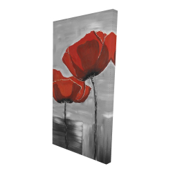 Canvas 24 x 48 - 3D - Two red flowers on a grayscale background