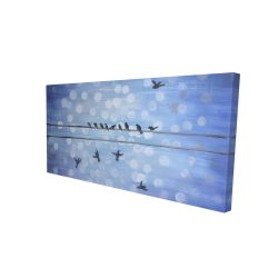 Birds on a wire with a clear blue sky