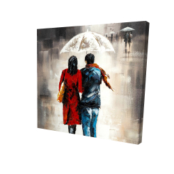 Canvas 48 x 48 - 3D - Quiet walk in couple in the rain