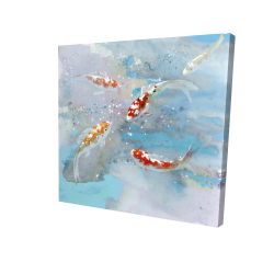 Canvas 36 x 36 - 3D - Koi fish swimming in blue water