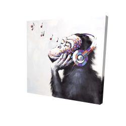Canvas 48 x 48 - 3D - Monkey listening music