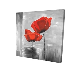 Canvas 36 x 36 - 3D - Two red flowers on a grayscale background