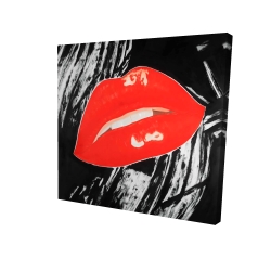 Canvas 24 x 24 - 3D - Kissable glossy lips on a black background