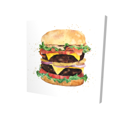 Cheeseburger double tout garni à l'aquarelle