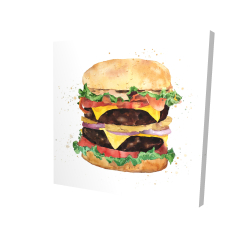 Canvas 48 x 48 - 3D - Watercolor all dressed double cheeseburger