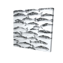 Canvas 36 x 36 - 3D - Gray shoal of fish