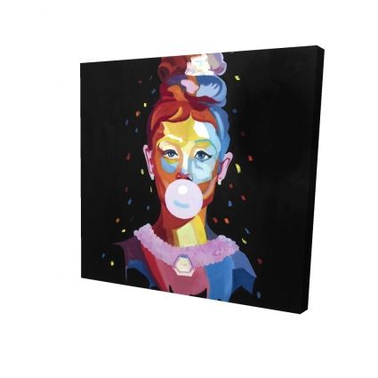 Colorful audrey hepburn portrait with bubblegum