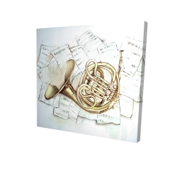 Canvas 48 x 48 - 3D - Horn on music sheet