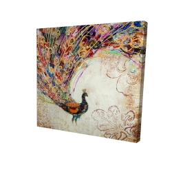 Canvas 24 x 24 - 3D - Peacock with gold feathers