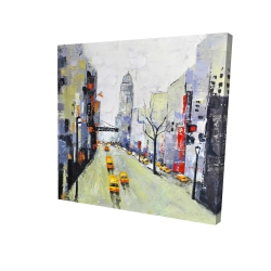 Gray street with yellow and red accents