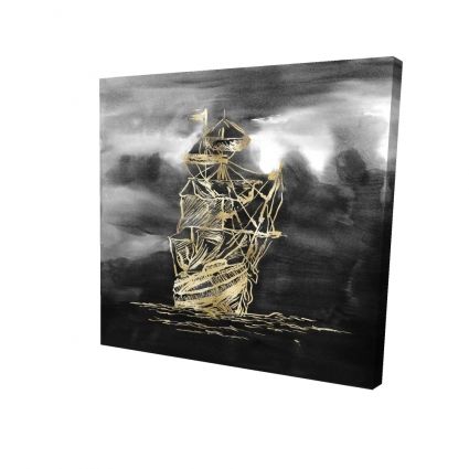 Sailing little ship illustration gold