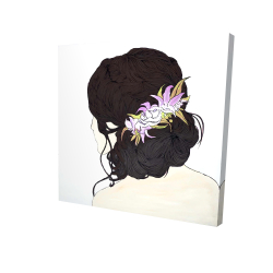 Brunette de dos avec fleurs rose