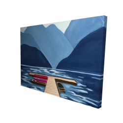Canvas 36 x 48 - 3D - Lake, quai & mountains
