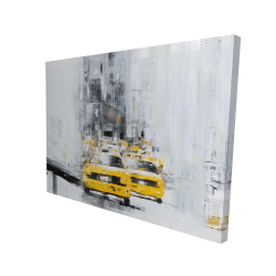 Yellow brooklyn bridge with taxis