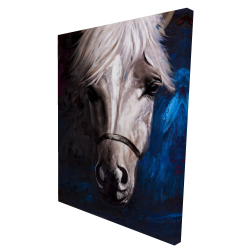 Cheval blanc sur fond bleu