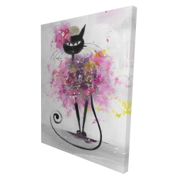 Canvas 36 x 48 - 3D - Cartoon cat with pink flowers