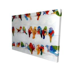Canvas 36 x 48 - 3D - A lot of colorful birds on a wire
