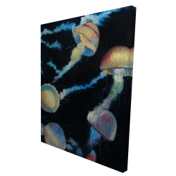 Canvas 36 x 48 - 3D - Colorful jellyfishes in the dark