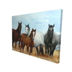 Canvas 36 x 48 - 3D - Horses in the meadow by the sun