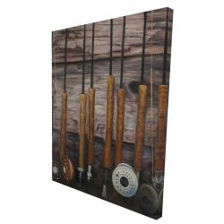 Canvas 36 x 48 - 3D - Fishing rods on wood