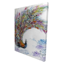 Canvas 36 x 48 - 3D - Colorful peacock with flowers
