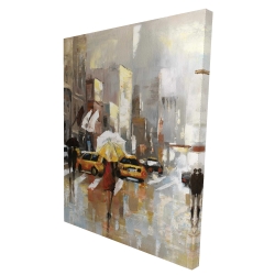 People with umbrellas walking across the street