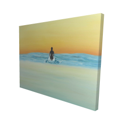 Canvas 48 x 60 - 3D - A surfer swimming by dawn
