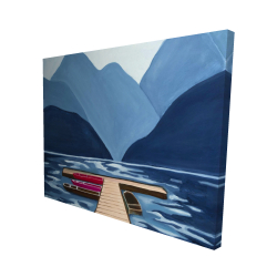 Canvas 48 x 60 - 3D - Lake, quai & mountains