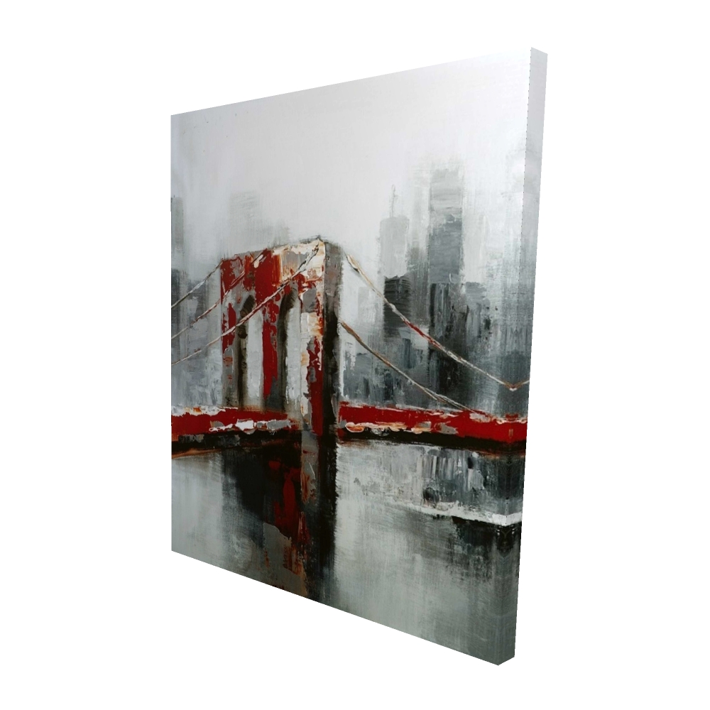 Toile 48 x 60 - 3D - Pont brooklyn abstrait et rouge