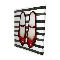 Canvas 48 x 60 - 3D - Red glossy shoes on striped background
