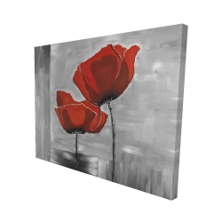 Canvas 48 x 60 - 3D - Two red flowers on a grayscale background