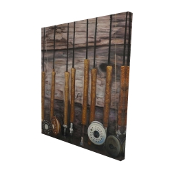 Cannes à pêche sur bois