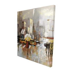 People with umbrellas walking across the street