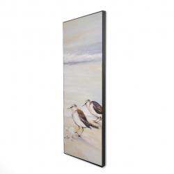 Framed 16 x 48 - 3D - Two sandpipers on the beach
