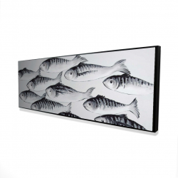 Framed 16 x 48 - 3D - Gray school of fish