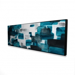 Framed 16 x 48 - 3D - Turquoise and gray shapes