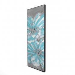 Framed 16 x 48 - 3D - Two little abstract blue flowers